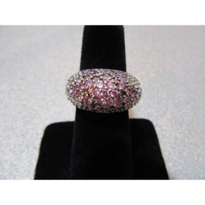 Sterling Silver 925 Pink & Clear Dome Cluster Ring